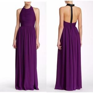 Alice + Olivia Electric Plum Runnie Leather Back Maxi Dress